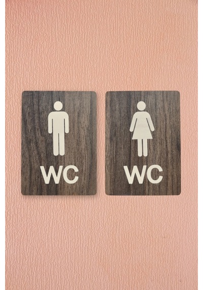 Kadın-erkek Wc Yönlendirme Levhası- İkili Set - Tesbih Ahşap