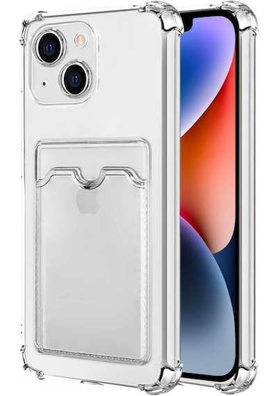 Apple Uyumlu iPhone 13 Mini Kılıf Darbe Emici Köşe Korumalı Kartlıklı Cüzdanlı Silikon Kapak - Şeffaf