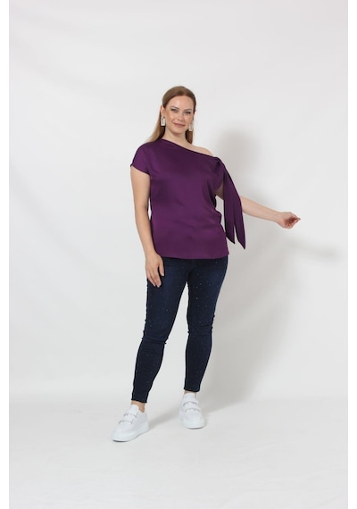 Moda Berray 3250 Tek Omuz Bağlama Detaylı Bluz Mor 001