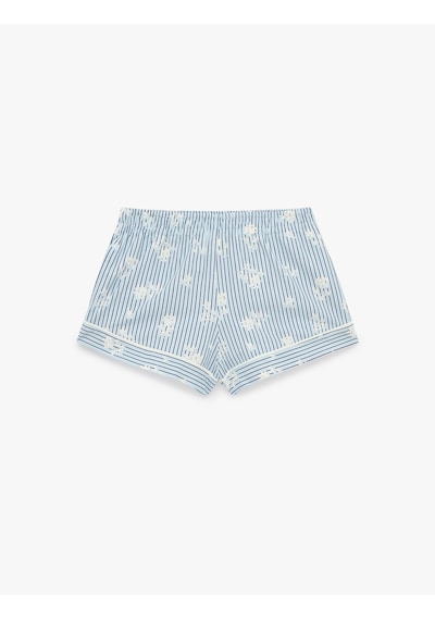 Koton Pamuklu Beli Lastikli Rahat Kesim Çizgili Şort Pijama Altı Mavi Çizgili 6slk80038mw