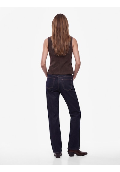 Koton Koton X Selected By Melis Ağazat - Slim Fit Mandarin Yaka Süslü Düğmeli Yelek Kurbağa Kapama Kahverengi Çizgili 7wak20358ew