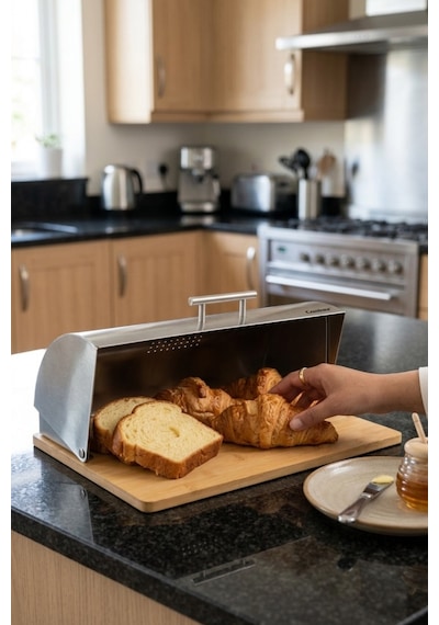Cooker Silvora Metal Kapaklı Bambu Tabanlı Ekmek Kutusu Ckr4542 Çok Renkli