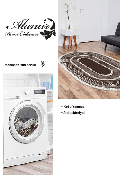 Dekoreko Kaymaz Taban Djt Salon Halısı Star Pamuk Saçaklı Oval Modern 651m Kahve