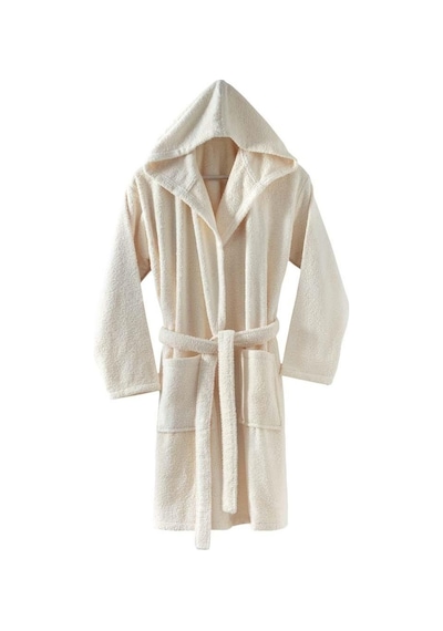 Menderes Home Cotton Collection Bukle Xlarge Kapşonlu Bornoz Düz Krem