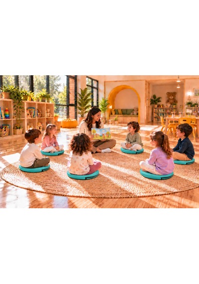 Kreş Anaokulu Yuvarlak Oyun Minderi Aktivite Minderi 40x40x5 Cm - Sandalye Minderi - Bahçe Dekor Minderi Yuvarlak Minder Su Yeşili