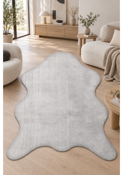 Püfen Peluş Post Şeklinde Gri Halı Yumuşak Kaymaz Tabanlı Yıkanabilir Salon Oturma Odası Antre Halısı
