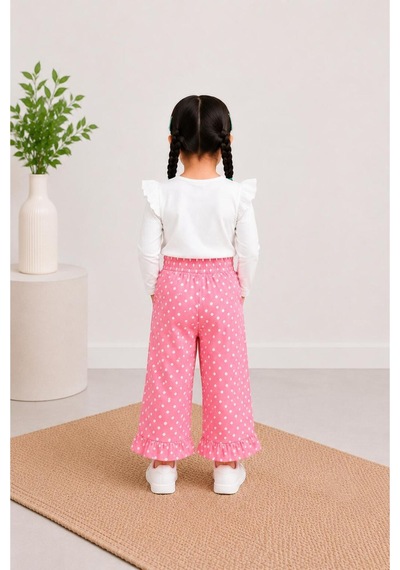 Toikids Pembe Puantiyeli Denım Bol Paça Pantolon Pembe