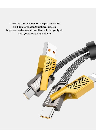 65w Çoklu Şarj Kablosu 4 Ü 1 Arada Örgülü Hızlı Veri Aktarım Usb-c Usb-a 93809590