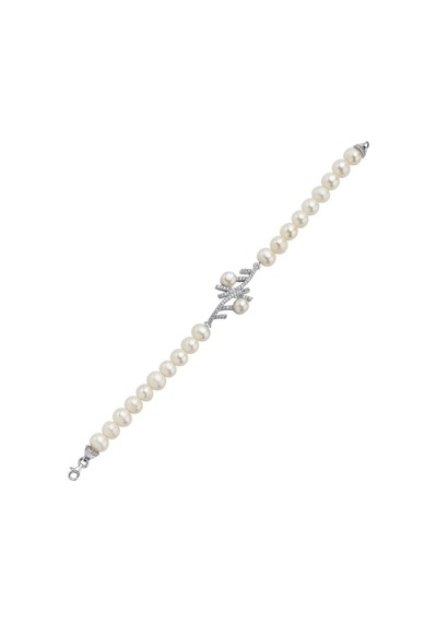 Zirkon Taşlı Doğal İnci Bileklik 20 Cm / Rose Gümüş