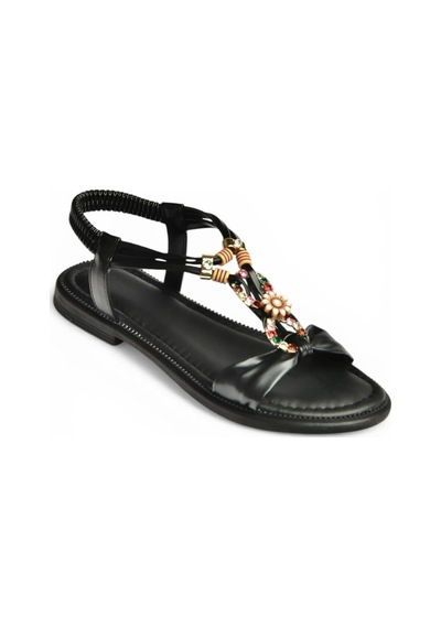 Fox Shoes Y274601809 Siyah Boncuk Detaylı Kadın Sandalet