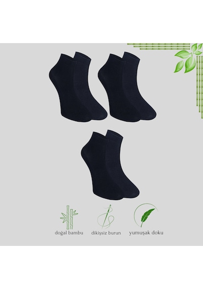 Kral Socks Erkek Patik Bambu Kabartma Desenli Dikişsiz Parfümlü Kısa Çorap 3'lü Siyah