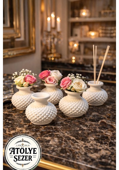 Ceren Wooden Ceren Wood Mini Vazo Seti 5 Li Boyanabilir Beyaz