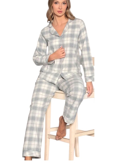 Dowry Boy Düğmeli Uzun Kol Dokuma Pijama Takımı Ekoseli Gri