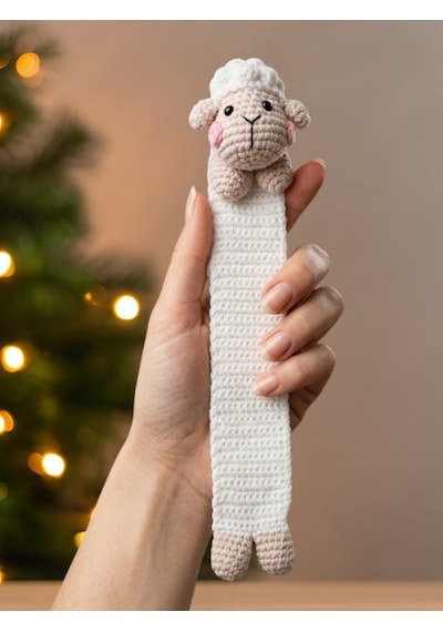 Amigurumi Kuzu Figürlü Pamuklu Kitap Ayracı Yüksek Kaliteli Malzeme, Detaylı İnce İşçilik
