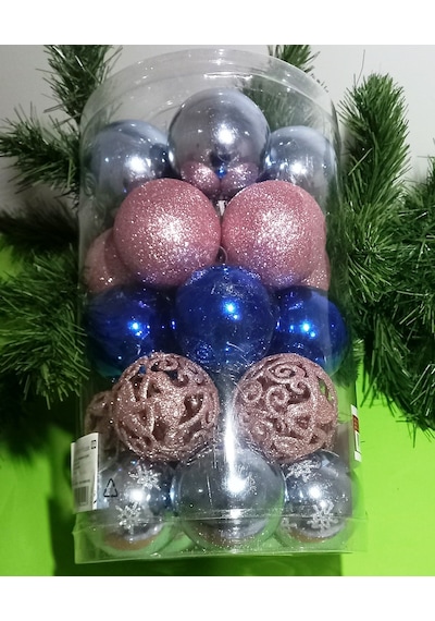Profesyonel Özel Kalite 6 Cm 25 Adet Yılbaşı Topu Yılbaşı Ağacı Süsleri 5 Farklı Model Top Süs Noel Ağacı Süsleri