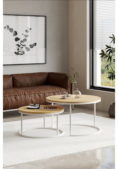 Faymend Prime 2'li Orta Sehpa ' Beyaz Rivoli' 70x58 Beyaz-rivoli