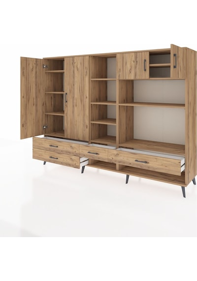 Hyperion Dolap 12 Raflı 4 Çekmeceli 4 Kapaklı 220x44x163 Çam-çam Çam-çam