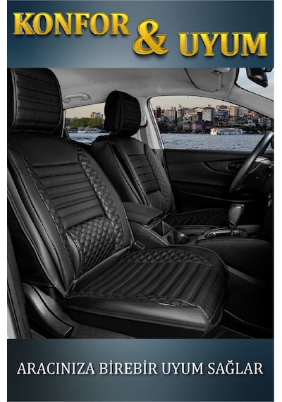 Opel Combo 3 Tekli Lüx Deri Oto Koltuk Kılıfı Ön Arka Takım Safir Tam Siyah