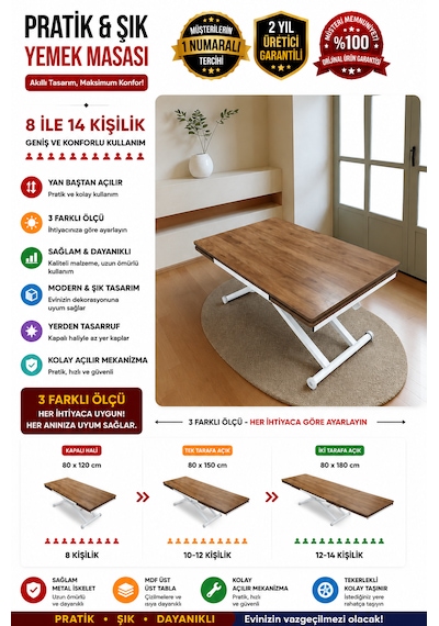 Yan Baştan Açılır Akıllı Masa Üst Tabla Mdf Yüksekliği Ayarlanabilir Pratik Ceviz