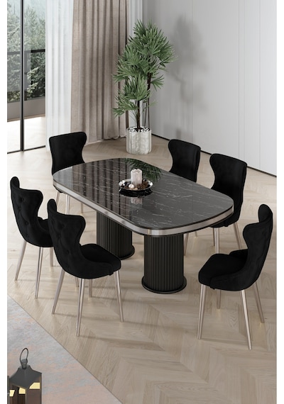 Canisa Galya Serisi Lak Panel 90x168 Sabit Sonata Mutfak Masa Takımı 6 Siyah Sandalye Sonata Masa Siyah Sandalye Canisa Galya Serisi Lak Panel 90x168 Sabit Sonata Mutfak Masa Takımı 6 Siyah Sandalye Sonata Masa Siyah Sandalye