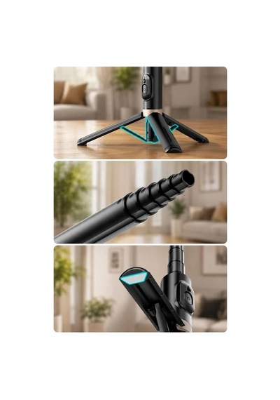 Delux Serisi Aksesuar Kamera Tripod Çok Amaçlı Kumandalı Selfie Çubuğu Q12 Siyah
