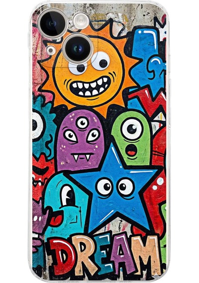 Apple Uyumlu iPhone 14 İle Grafiti Dream Street Tasarımlı Şeffaf Silikon Kılıf Şeffaf