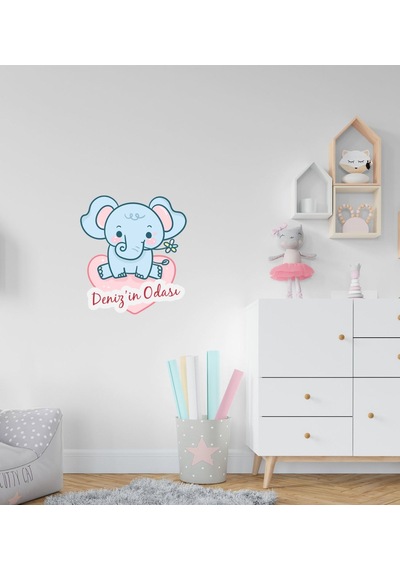 Kişiye Özel Sevimli Fil Tasarımlı Çocuk Odası Duvar Sticker-3