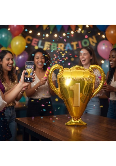 Şampiyon Kupa Folyo Balon 70x65 Cm Parti Süsleme Kutlama Dekor Balon Çok Renkli