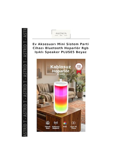 Ev Aksesuarı Mini Sistem Parti Cihazı Bluetooth Hoparlör Rgb Işıklı Speaker Pluse5 Beyaz