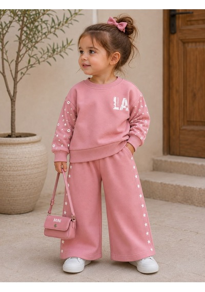 Lumia Baby La Taş Baskılı Kız İkili Eşofman Takım 2-5 Yaş -kay4400345 - Pembe
