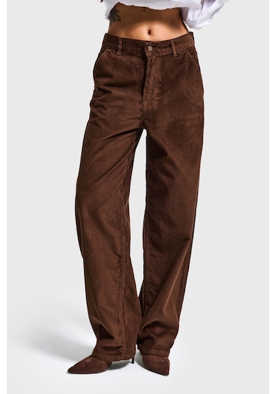 Itsbasic Kadın Kahverengi 8-26w5-42 Skater Fit Fitilli Velvet Kadife Kumaş Pantolon