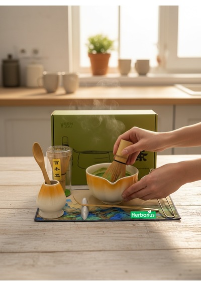 6 Parça Turuncu Beyaz Renk Matcha Çayı Hazırlama Seti - Geleneksel Japon Matcha Seti Turuncu - Beyaz