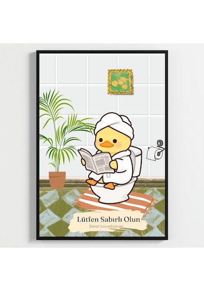 Besay Bornozlu Ördek Eğlenceli Banyo Ve Tuvalet Duvar Dekorasyonu Mizahi Gazete Okuyan Ördek Posteri A4 Tekli Çerçevesiz