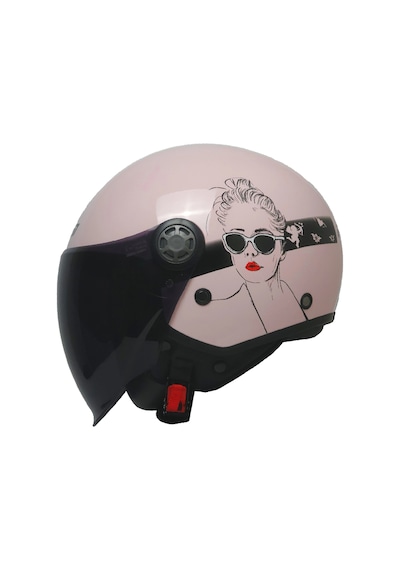 Fr-612 Bella Yarım Kask Pembe-siyah-beyaz Siyah Camlı+güneş Vizörlü