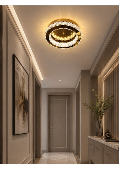 Kristal Taşlı 30 Cm Led Plafonyer Avize 3 Renk Işık, Oda Ve Koridor Aydınlatma Çok Renkli