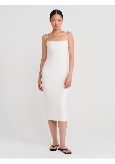 Dilvin 91495 Askılı Midi Elbise-ekru Ekru