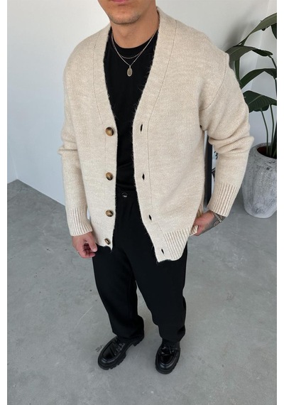Krem Basic Soft Relaxed Hırka Krem