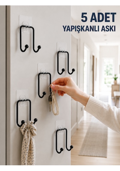 5 Adet Yapışkanlı Duvar Askısı Çok Amaçlı Pratik Askılık Seti Diğer