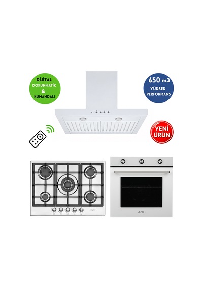 Eminçelik Ve AFM Tech Dıolo 22 380 - FM7601 - FM3501W 3'lü Beyaz Ankastre Set
