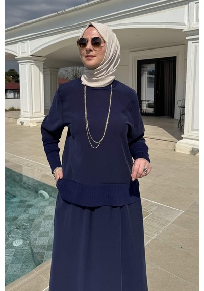 Rabia Şamlı Ela Modal Takım Lacivert Çok Renkli