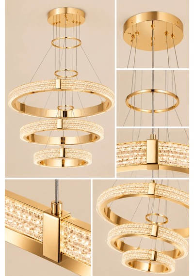 Modern Premium Gold Led Sarkıt Avize Salon Oturma Odası Yemek Odası Avizesi 113w 3 Renk Beyaz