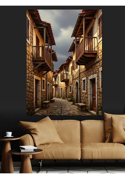 Ahşap Tablo Dar Sokak Taş Evler