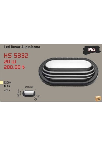 20w Led Duvar Aydınlatma, Günışığı, Siyah Kasa Hs 5832 Siyah