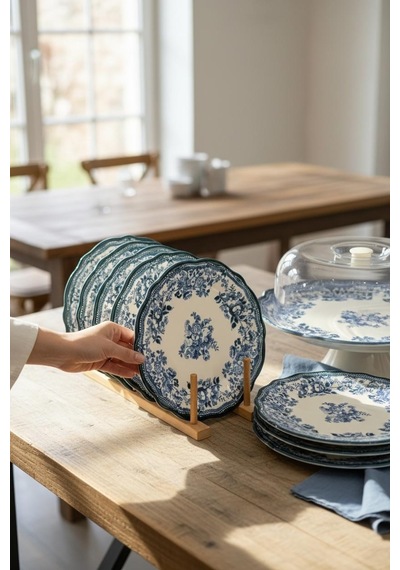 8 Parça Porselen Velour Navy Pasta Seti-5689 Lacivert