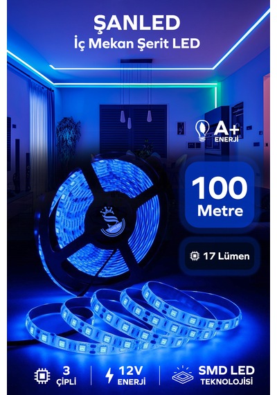 3 Çipli Şerit Mavi Renk 12v 100 Metre