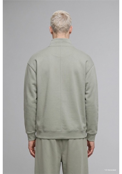 Defacto Boxy Fıt Dik Yaka Skuba Kumaş Uzun Kollu Basic Sweatshirt E9363ax26aukh499 Haki-kh499