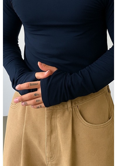 Erkek Uzun Kollu Basic T-shirt Lacivert