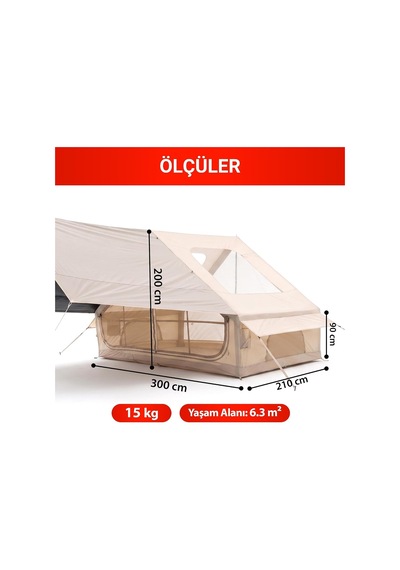 Tr Rovos Şişme Kamp Çadırı 6 Kişilik Büyük Boy Aile Çadırı Hızlı Kurulum Hava Direkli Kamp, Glamping, Diğer