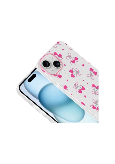 Apple iPhone Uyumlu 14 Kılıf Kamera Korumalı Desenli Zore Klip Kapak - Kalpli Kiraz -