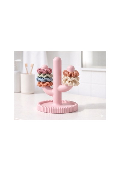 Kaktüs Şeklinde Pembe Saç Tokası Standı, 18 Cm Kaktüs Saç Tokası Tutucu